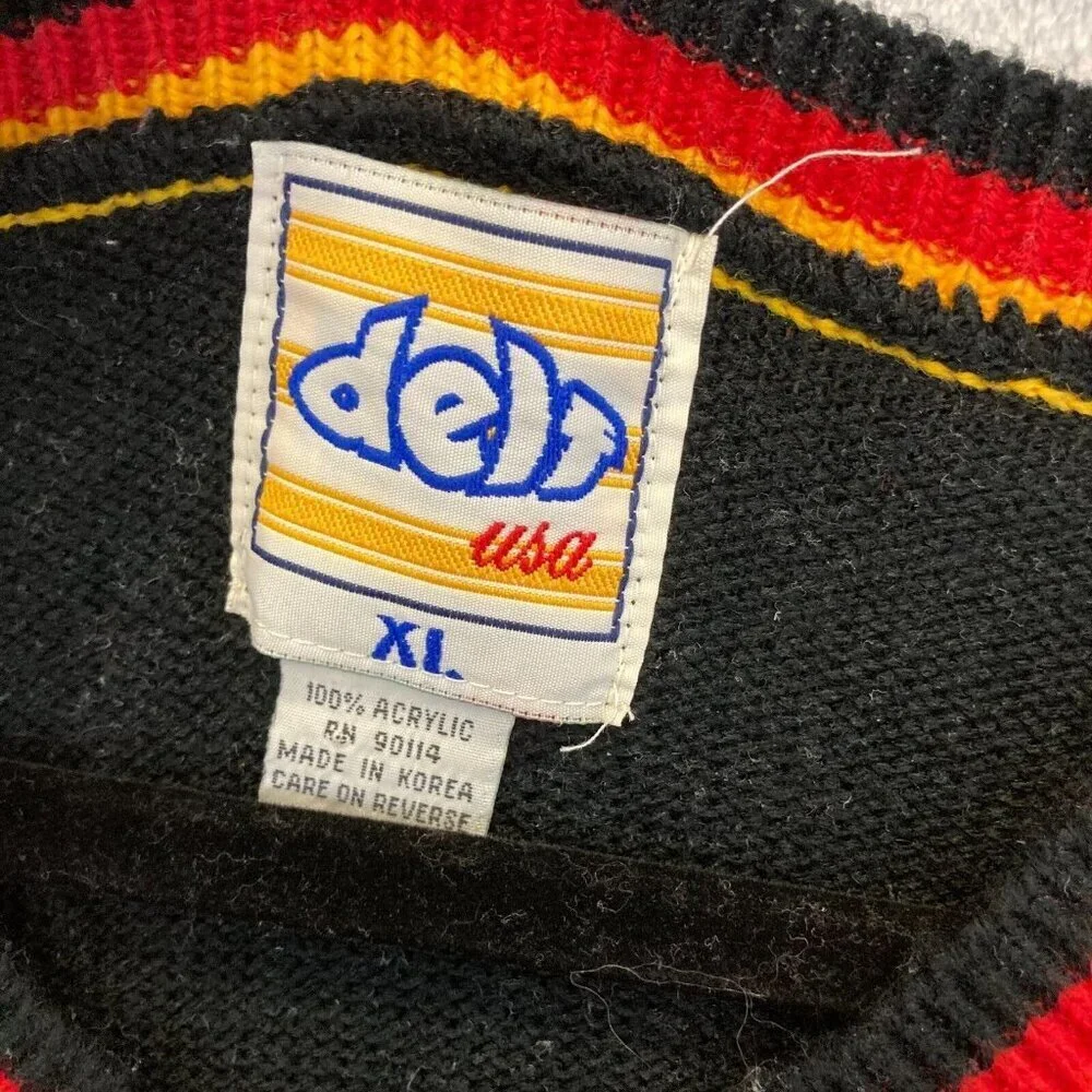 Delf USA Vintage Knit Sweater Vest Mens XL Black Red Hip Hop Retro 90s Y2K - Picture 3 of 13